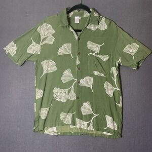 Kamea Designs Aloha Shirt Women Small Ginkgo Leaf Green Button-down